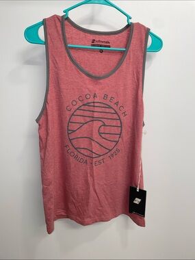 Surfmentality Cocoa Beach Graphic Tank - Dusty Rose with Gray Trim